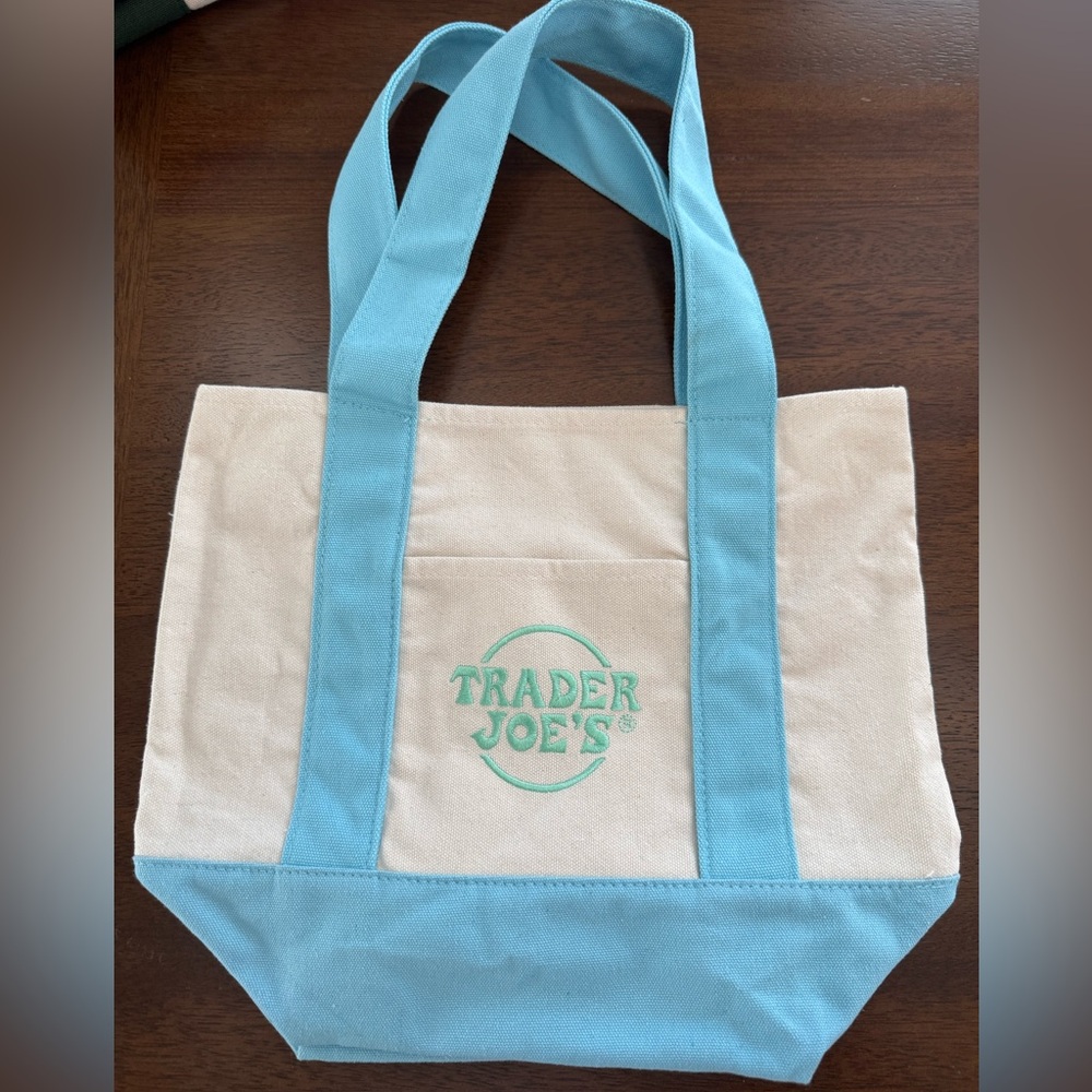 NWOT Trader Joe’s Pastel Blue and Cream Mini Canvas Tote